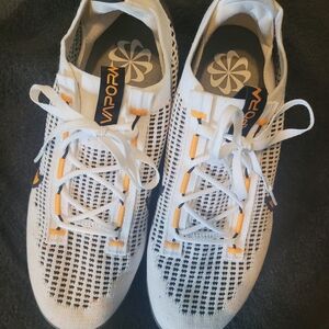 NIKE vapornax White Knit Sneakers with Yellow Accents